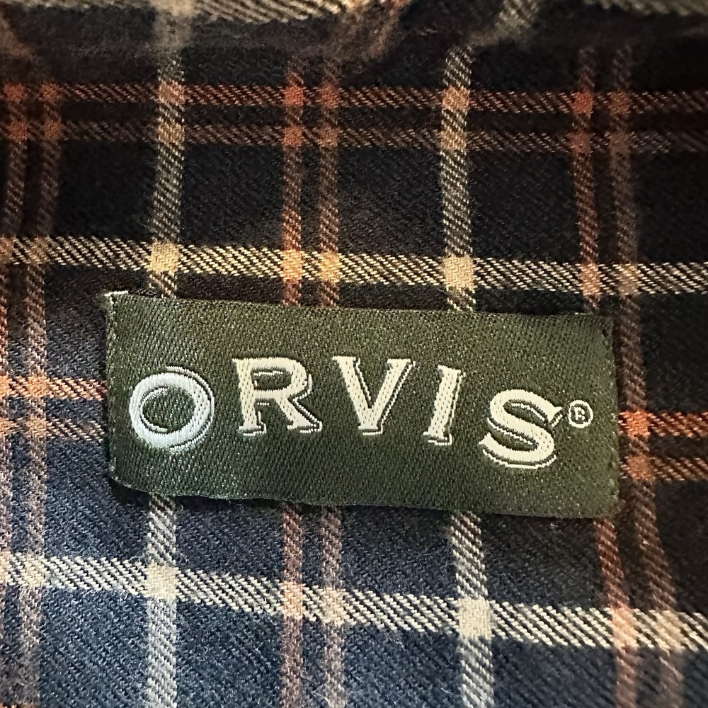 Orvis Men's XXL Plaid Button Down Shirt Black Orange‎ Check Wool Blend - Picture 8 of 9